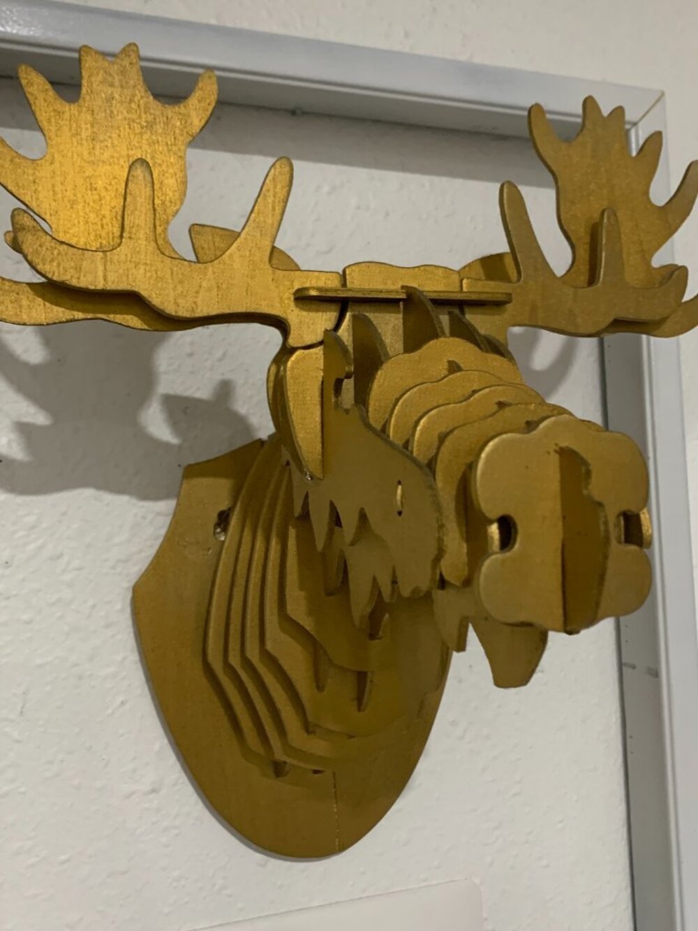 3D Wooden Moose Head Wall Hanging Gold Painted Laser Cut Puzzle Trophy Plaque Ar